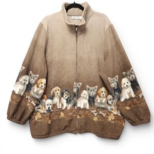 Vintage Blair Puppy Dog Fleece Jacket Womens Size 3XL Brown Full Zip Puppies
